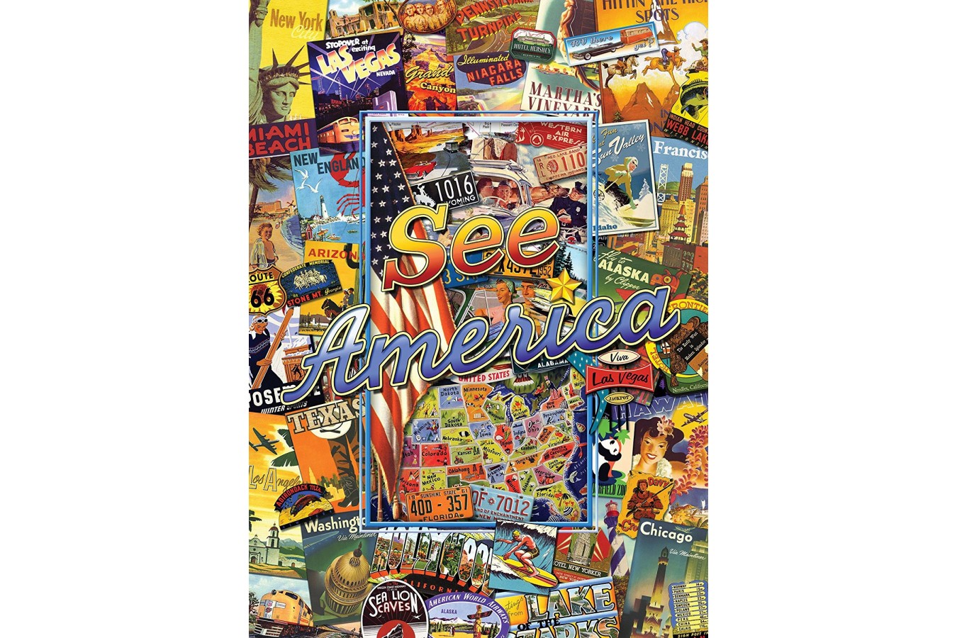 Puzzle Master Pieces - Travel Suitcase - See America, 1.000 piese (Master-Pieces-71661)