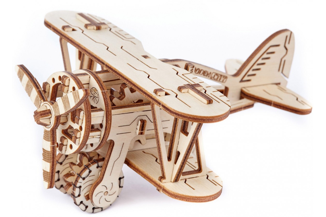 Puzzle 3D din lemn Wooden.City - Biplane, 63 piese (Wooden-City-WR304-8039)