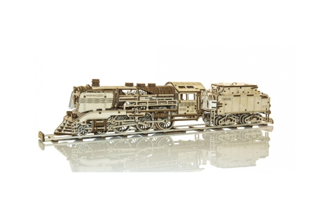 Puzzle 3D din lemn Wooden.City - Express + Tender with rails, 558 piese (Wooden-City-WR323-8473)