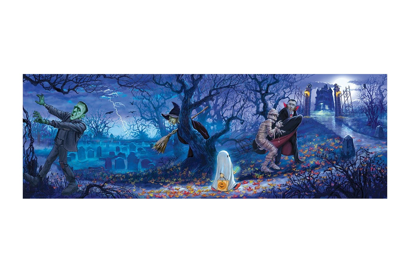 Puzzle panoramic SunsOut - Halloween Scene, 500 piese (Sunsout-59199) imagine