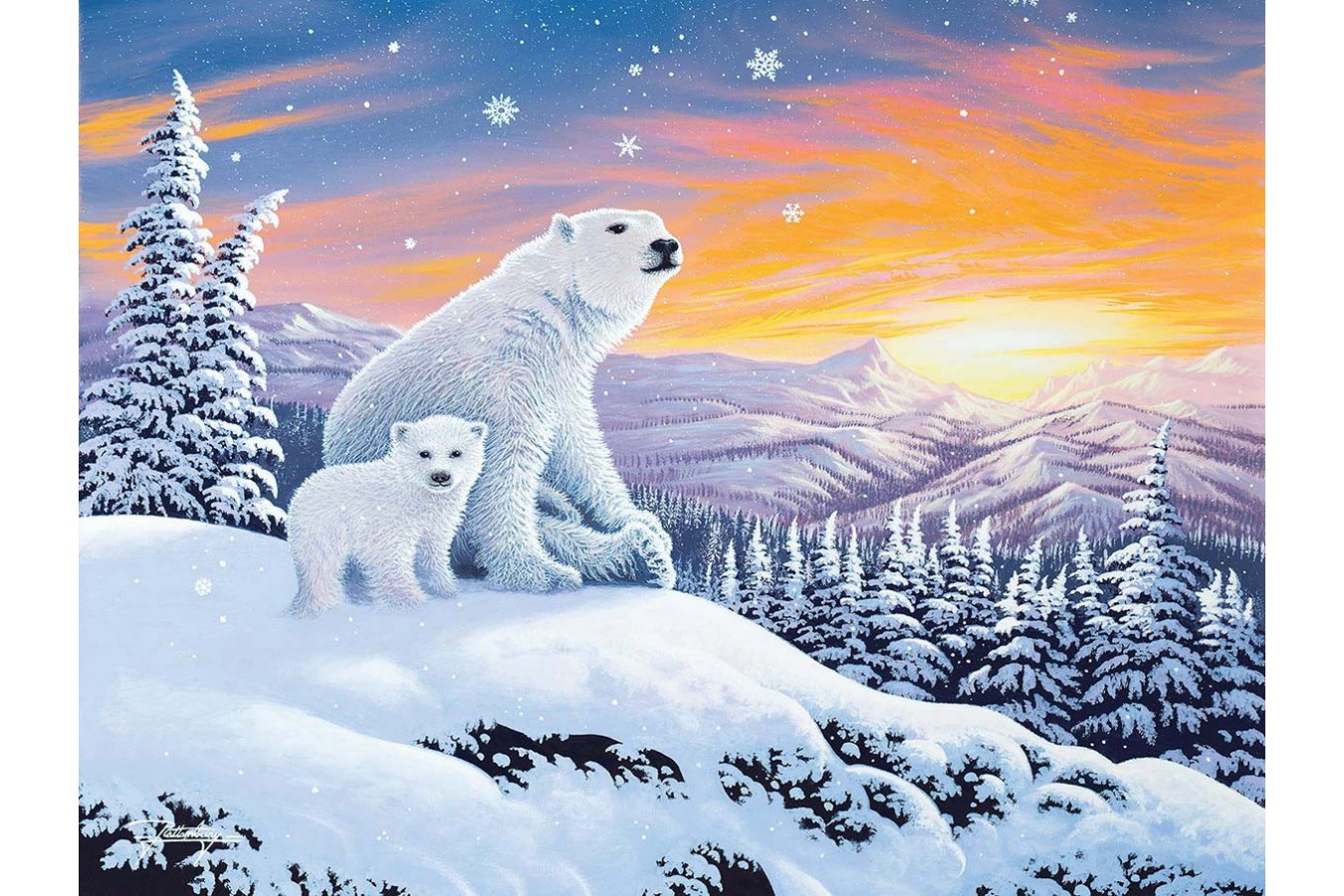 Puzzle SunsOut - The Snow Bears, 300 piese (Sunsout-70266)