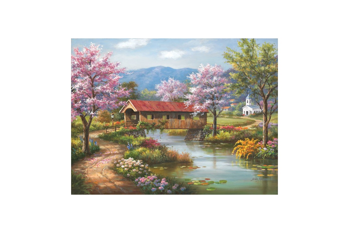 Puzzle SunsOut - Covered Bridge in Spring, 300 piese XXL (Sunsout-36604) imagine