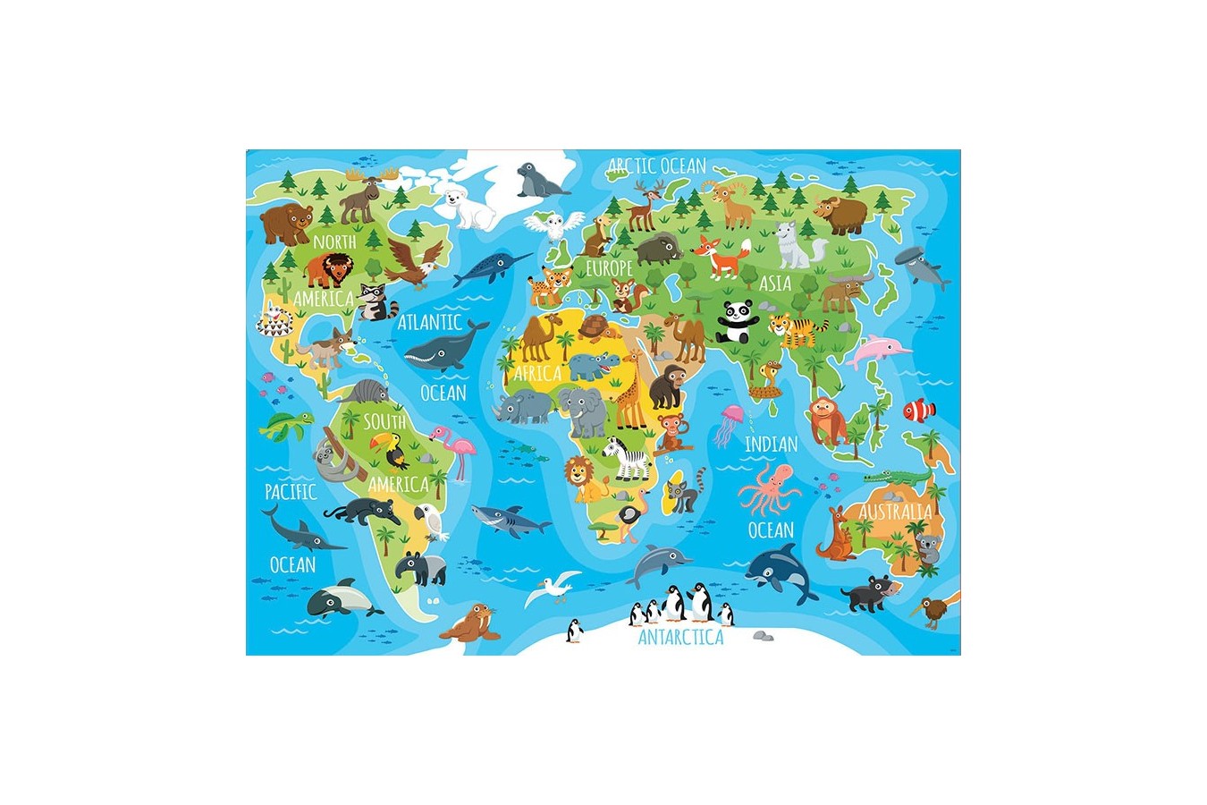Puzzle Educa - Animals World Map, 150 piese (18115) imagine