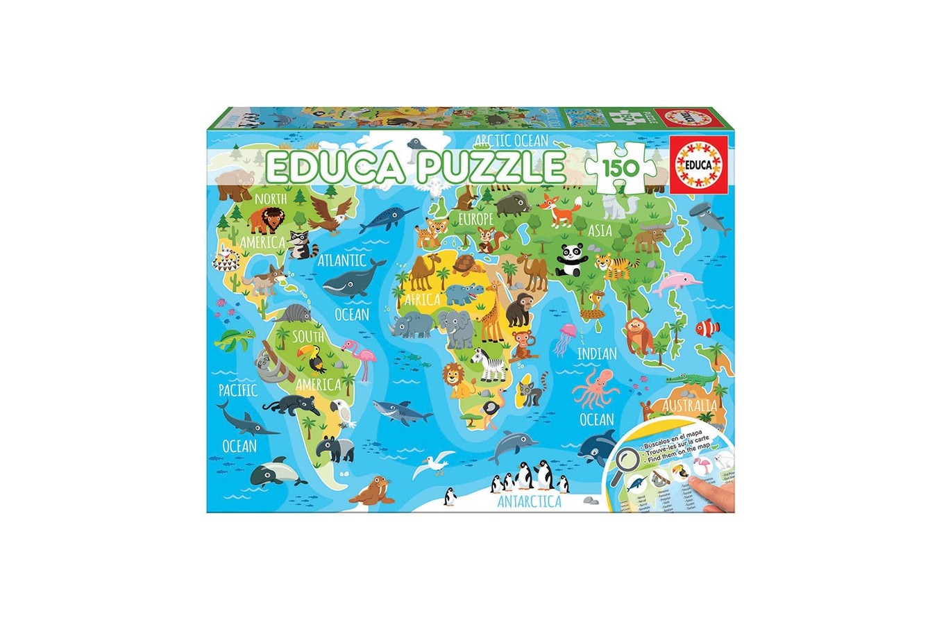 Puzzle Educa - Animals World Map, 150 piese (18115) - 1