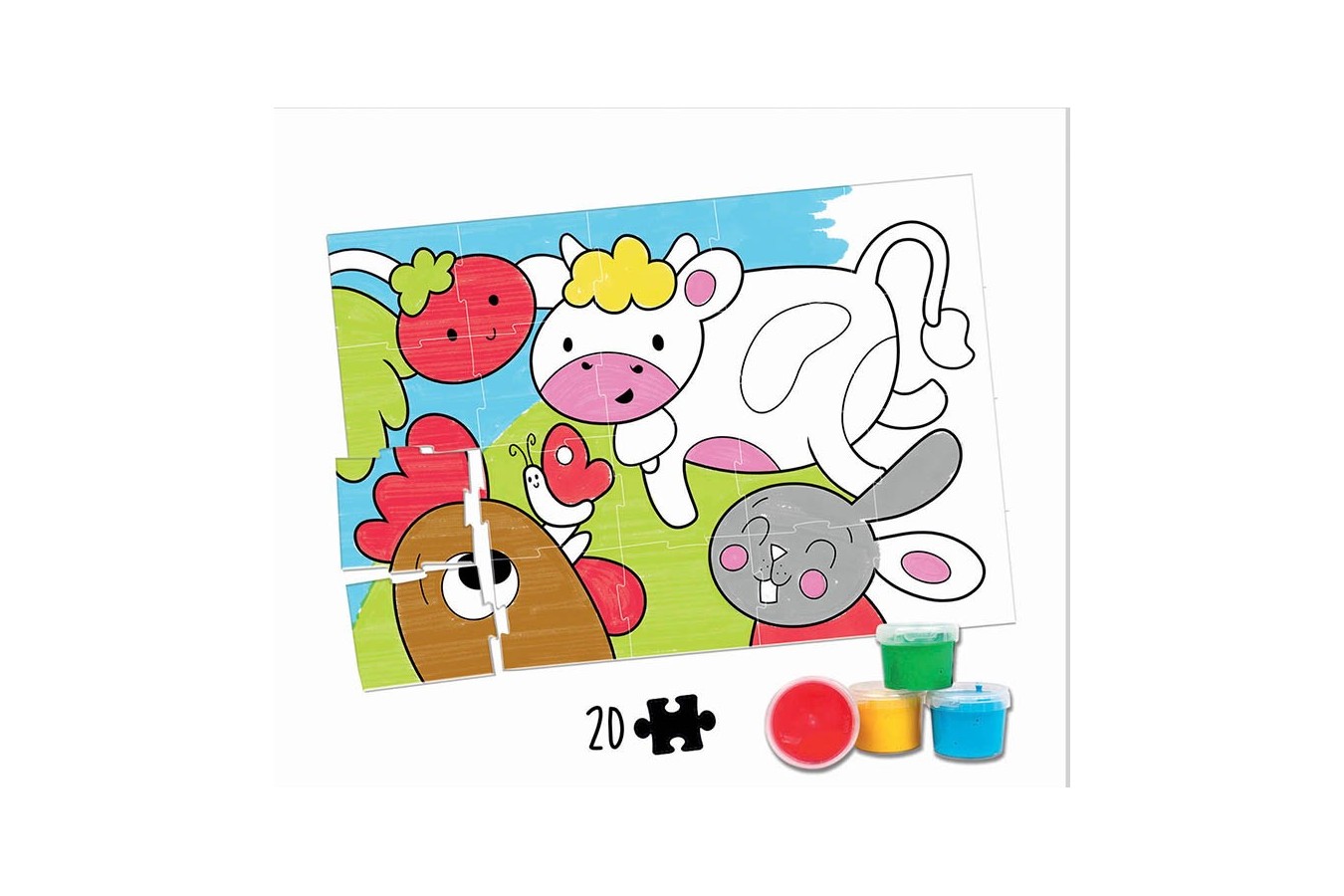 Puzzle de colorat Educa - Farm Animals Colouring Puzzle , 20 piese (18209)