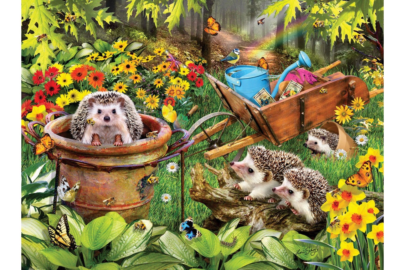 Puzzle SunsOut - Lori Schory: Hedgehogs and Bees, 300 piese (Sunsout-35057)