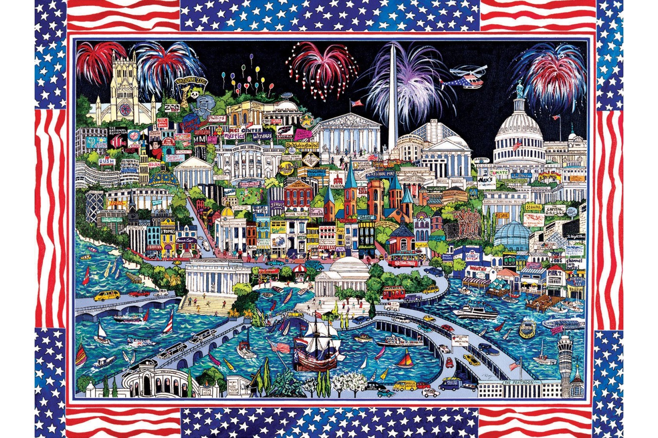 Puzzle SunsOut - Sharie Hatchett Bohlmann: Fireworks over Washington DC, 1.000 piese (Sunsout-74058)
