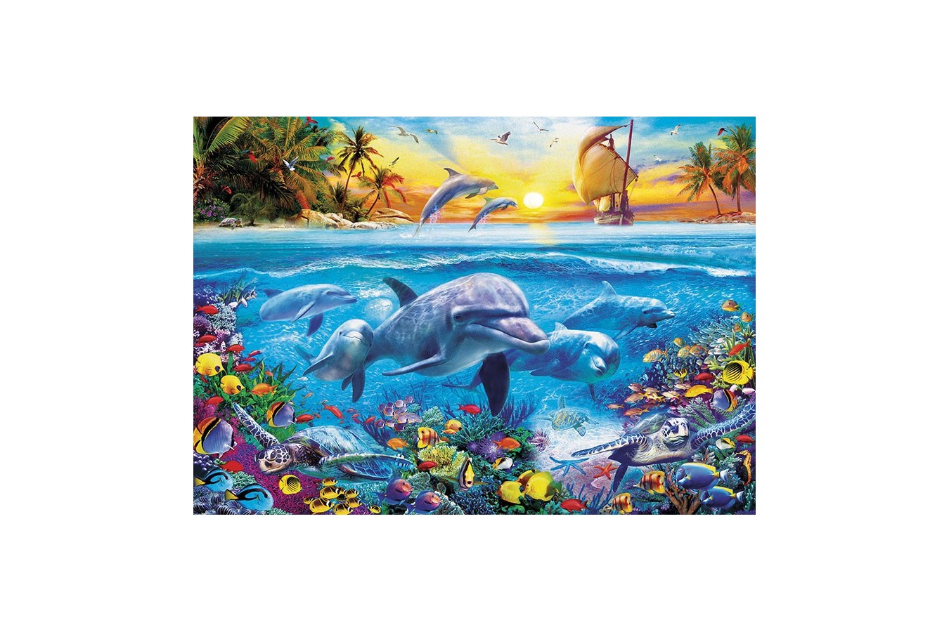 Puzzle Educa - Family of dolphins, 2000 piese, include lipici puzzle (17672)