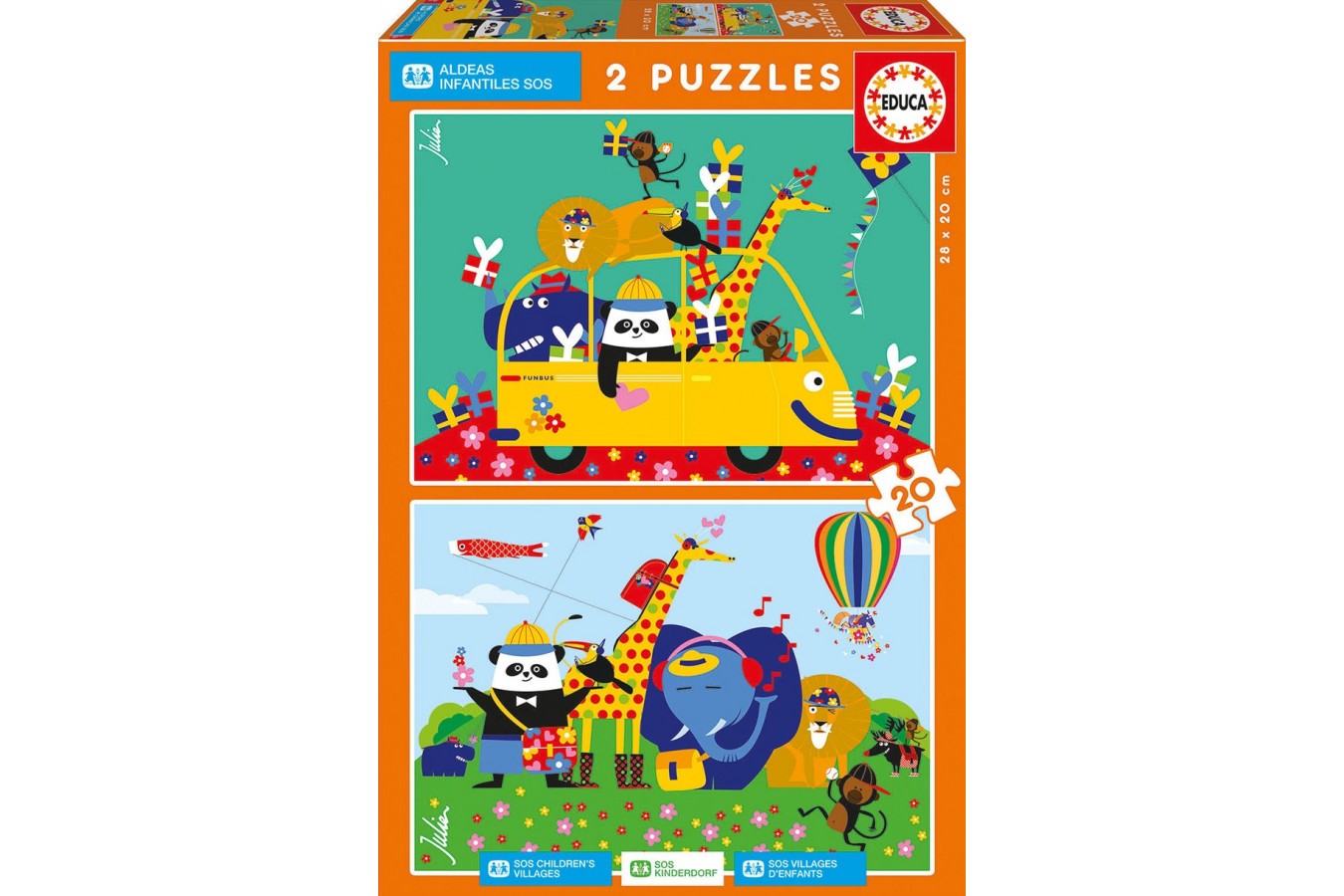 Puzzle Educa - Animals, Julien Chung - SOS Children\'s Villages, 2x20 piese (17725)