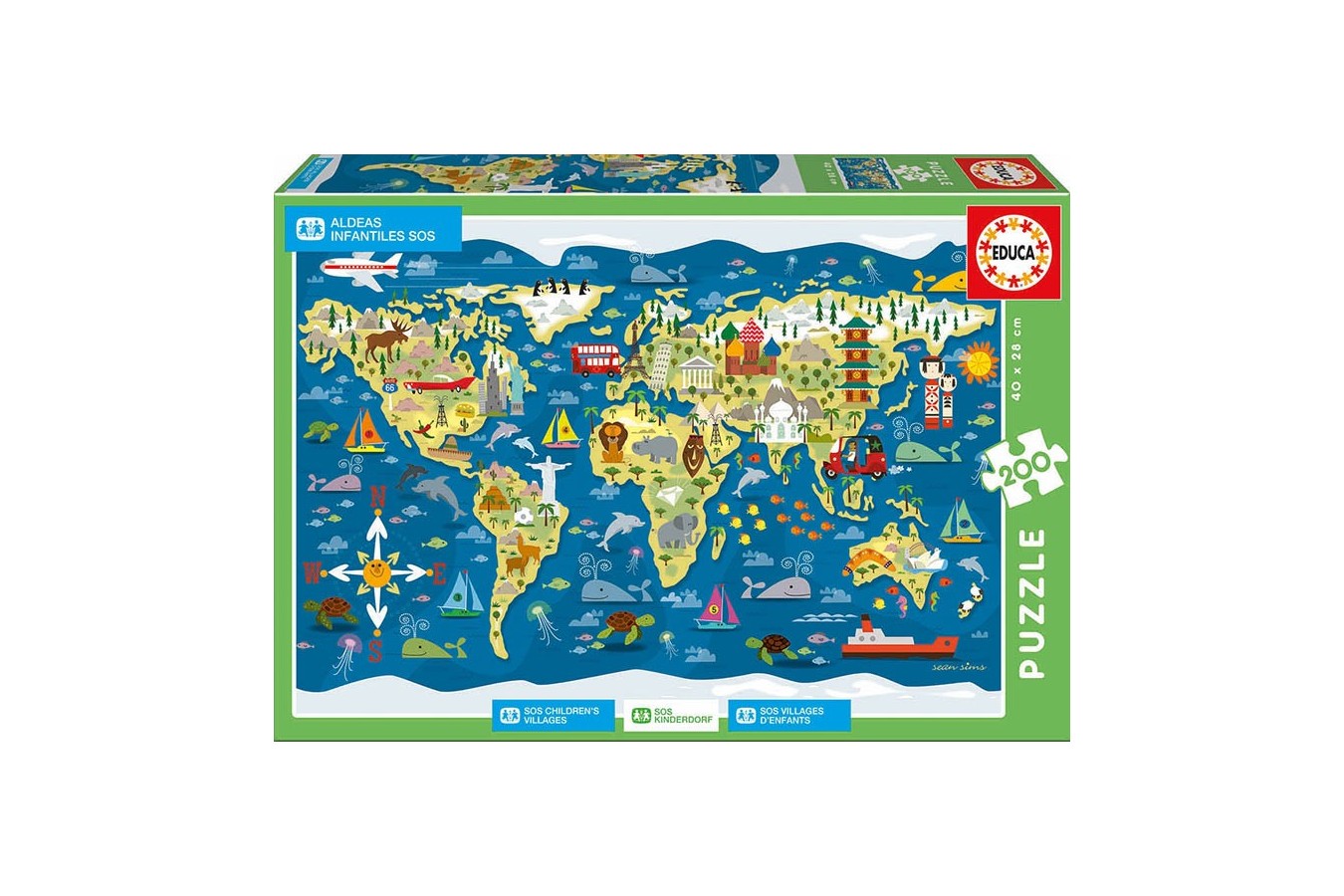 Puzzle Educa - World Map, Sean Sims - SOS Children\'s Villages, 200 piese (17727)