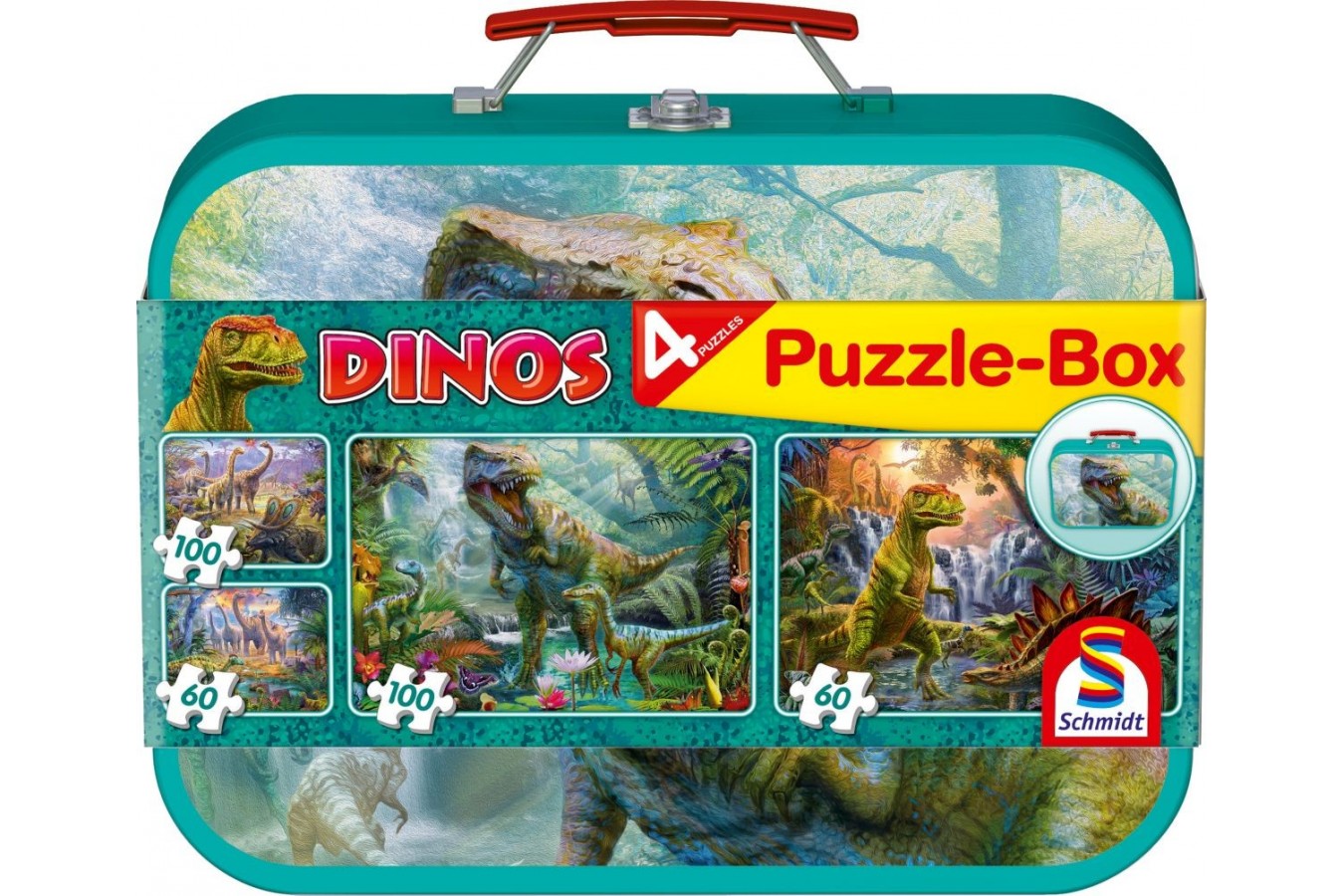 Puzzle Schmidt - Dinosaurs, 2x60 + 2x100 piese, cutie metalica (56495) imagine