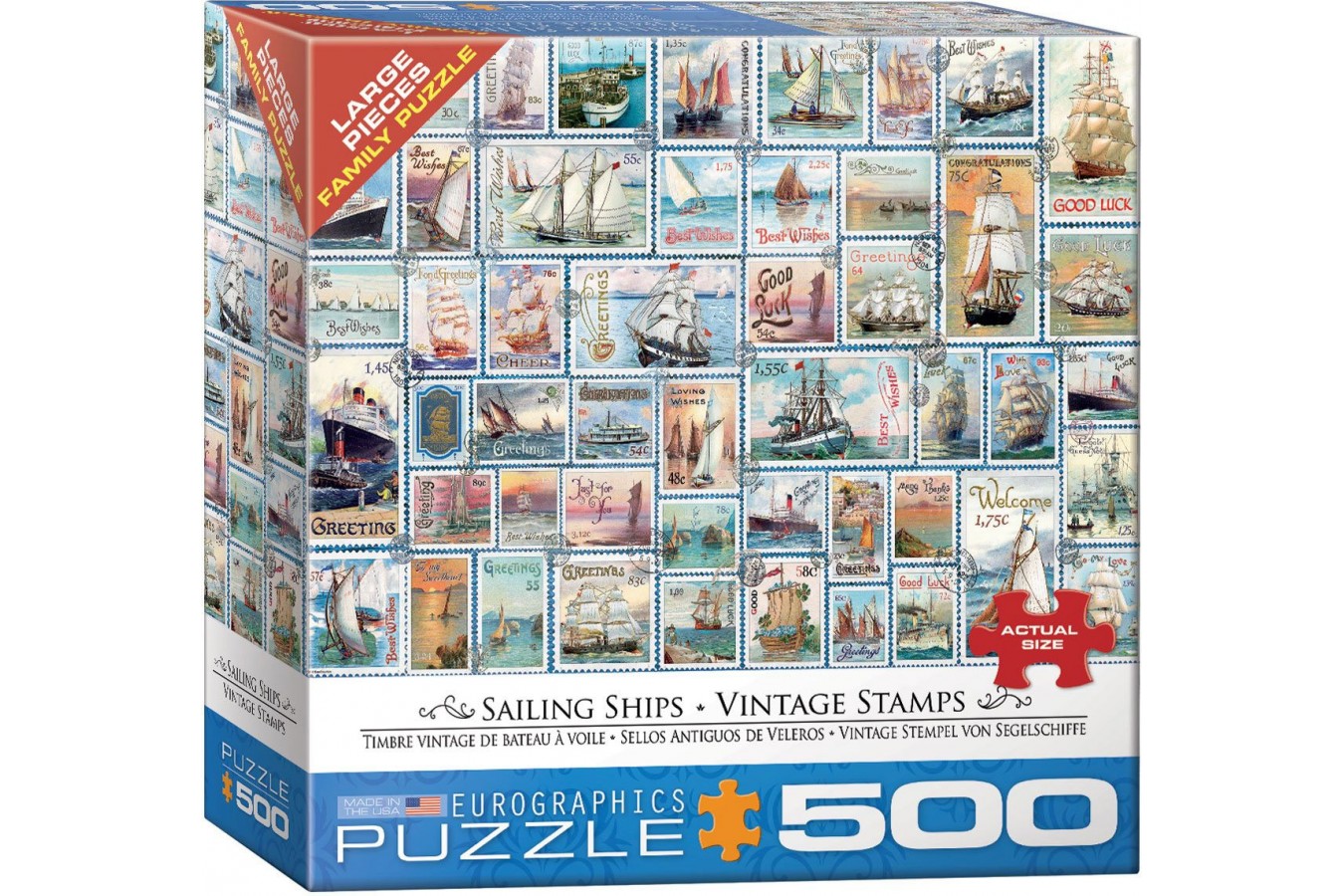 Puzzle Eurographics - Sailing Ships - Vintage Stamps, 500 piese XXL (8500-5357) imagine