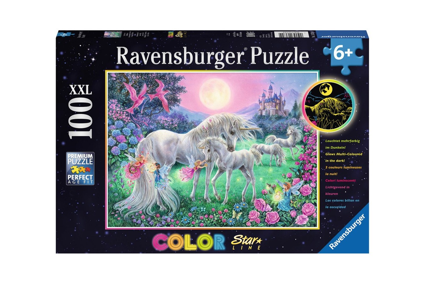 Puzzle fosforescent Ravensburger - Unicorns in the Moonlight, 100 piese (13670)