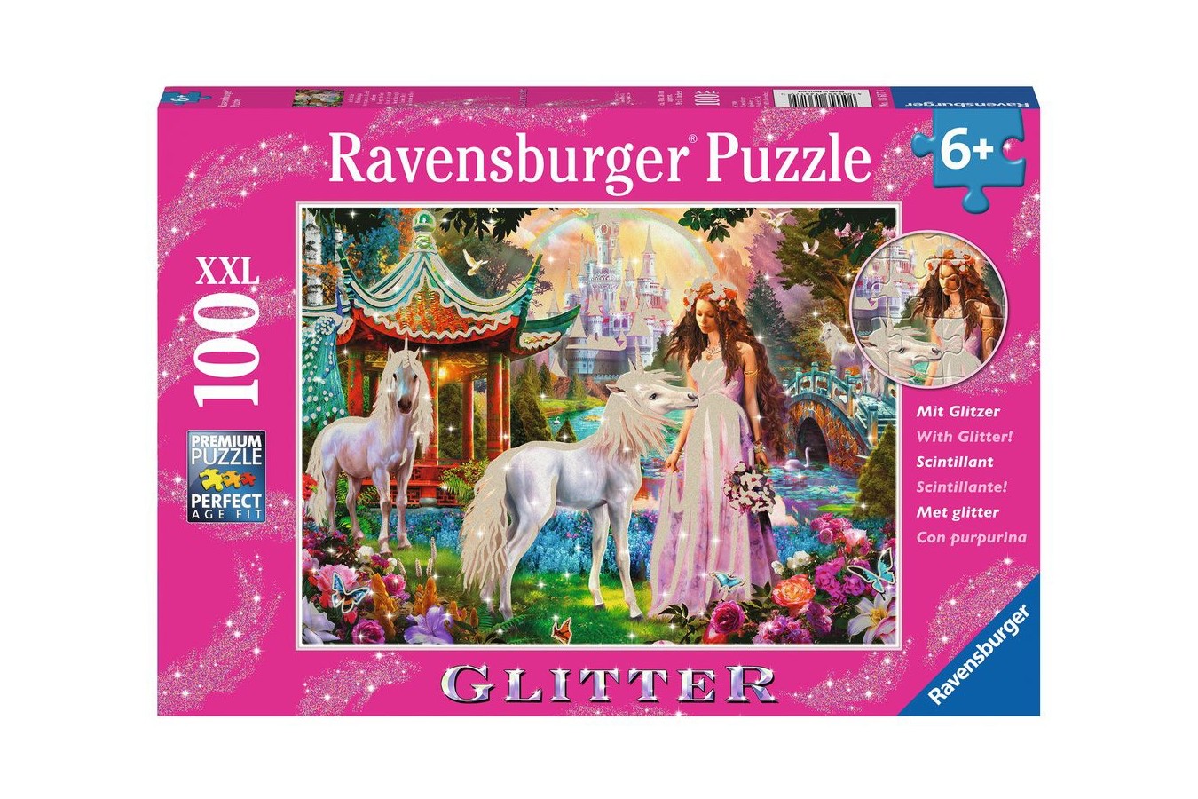Puzzle Ravensburger - Princess with Unicorn, 100 piese XXL, strălucitor (13617)