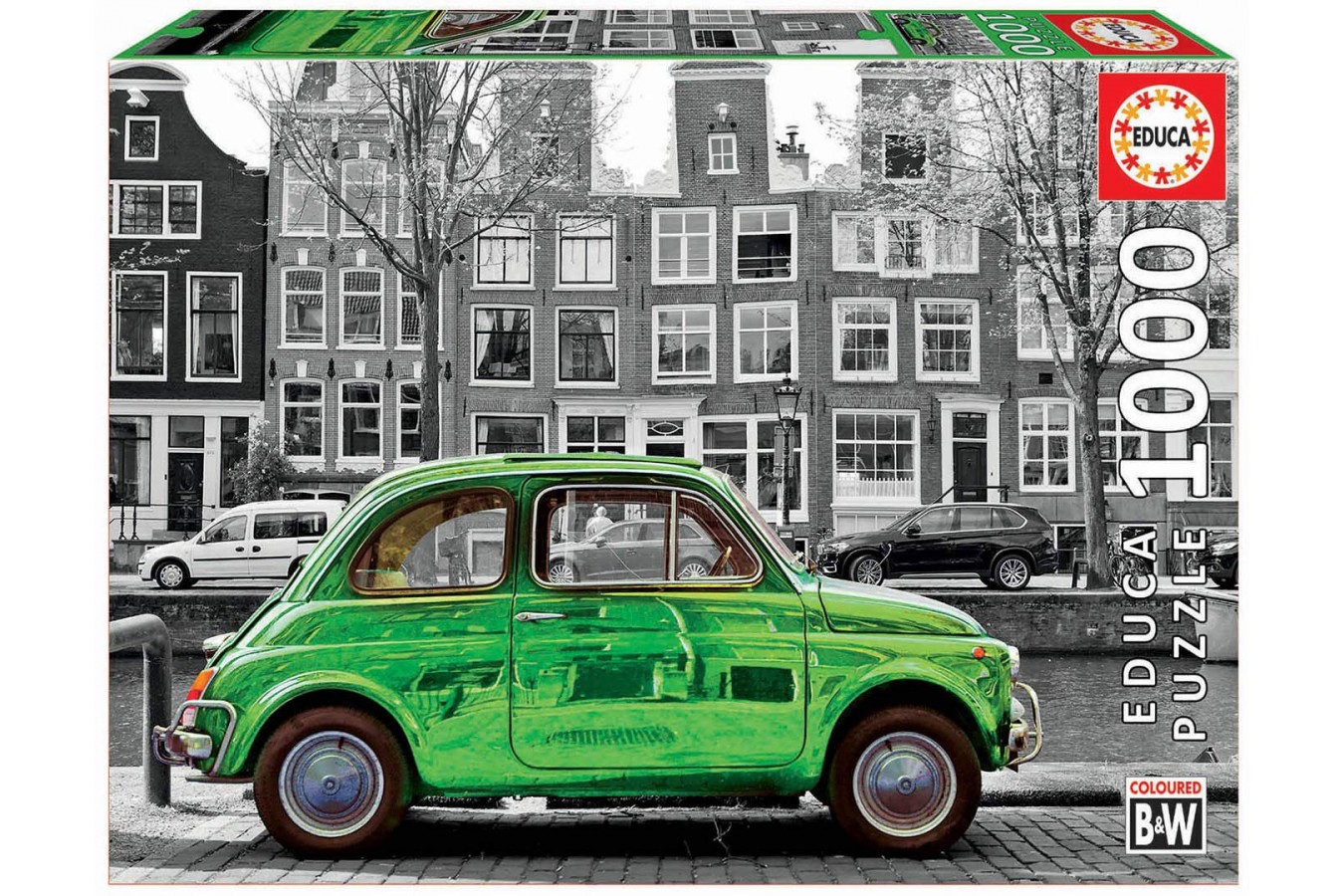Puzzle Educa - Car in Amsterdam, 1000 piese alb-negru, include lipici (18000)