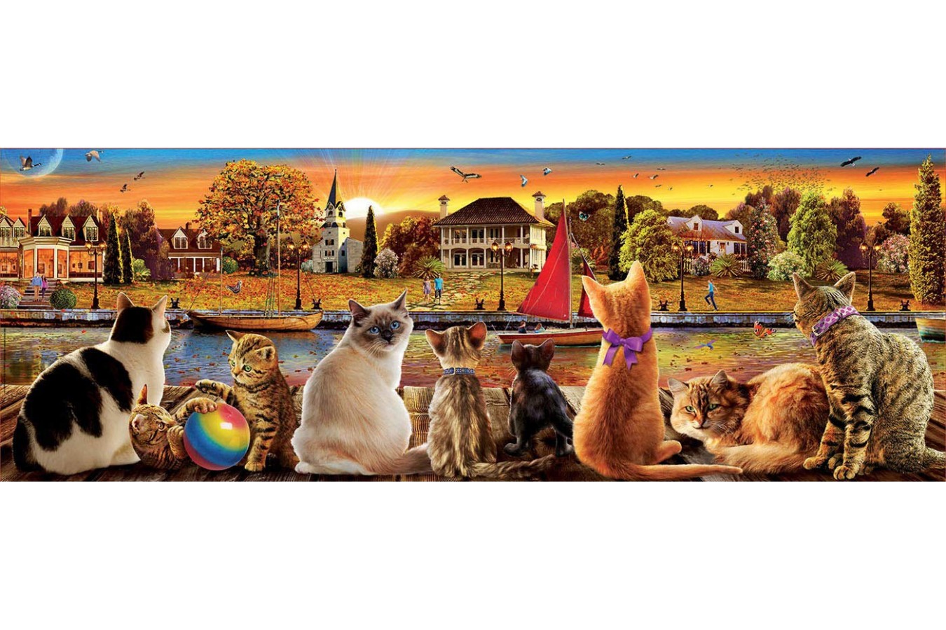 Puzzle panoramic Educa - Cats In The Landing Hall, 1000 piese, include lipici (18001)