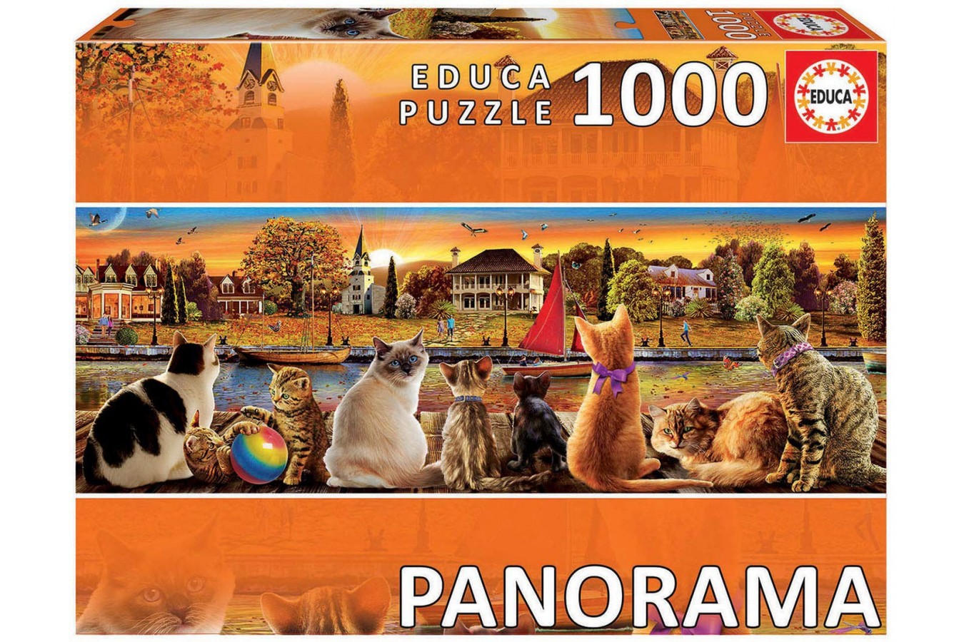 Puzzle panoramic Educa - Cats In The Landing Hall, 1000 piese, include lipici (18001)
