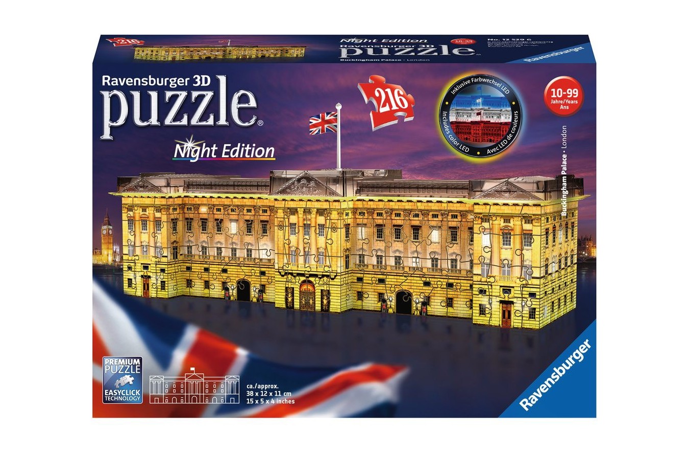 Puzzle 3D Ravensburger - Buckingham Palace by Night, 216 piese (12529)