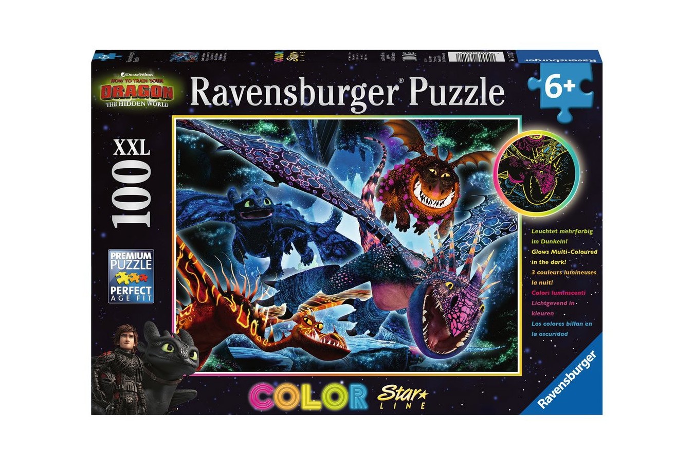Puzzle fosforescent Ravensburger - How To Train Your Dragon, 100 piese (13710)