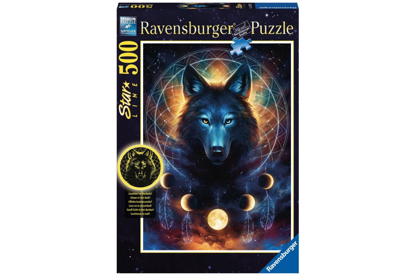 Puzzle fosforescent Ravensburger - Starline - Wolf, 500 piese (13970)