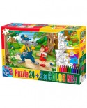 Puzzle de colorat D-Toys - The Little Red Cap + 2 drawings to color, 24 piese (Dtoys-50380-PC-06)