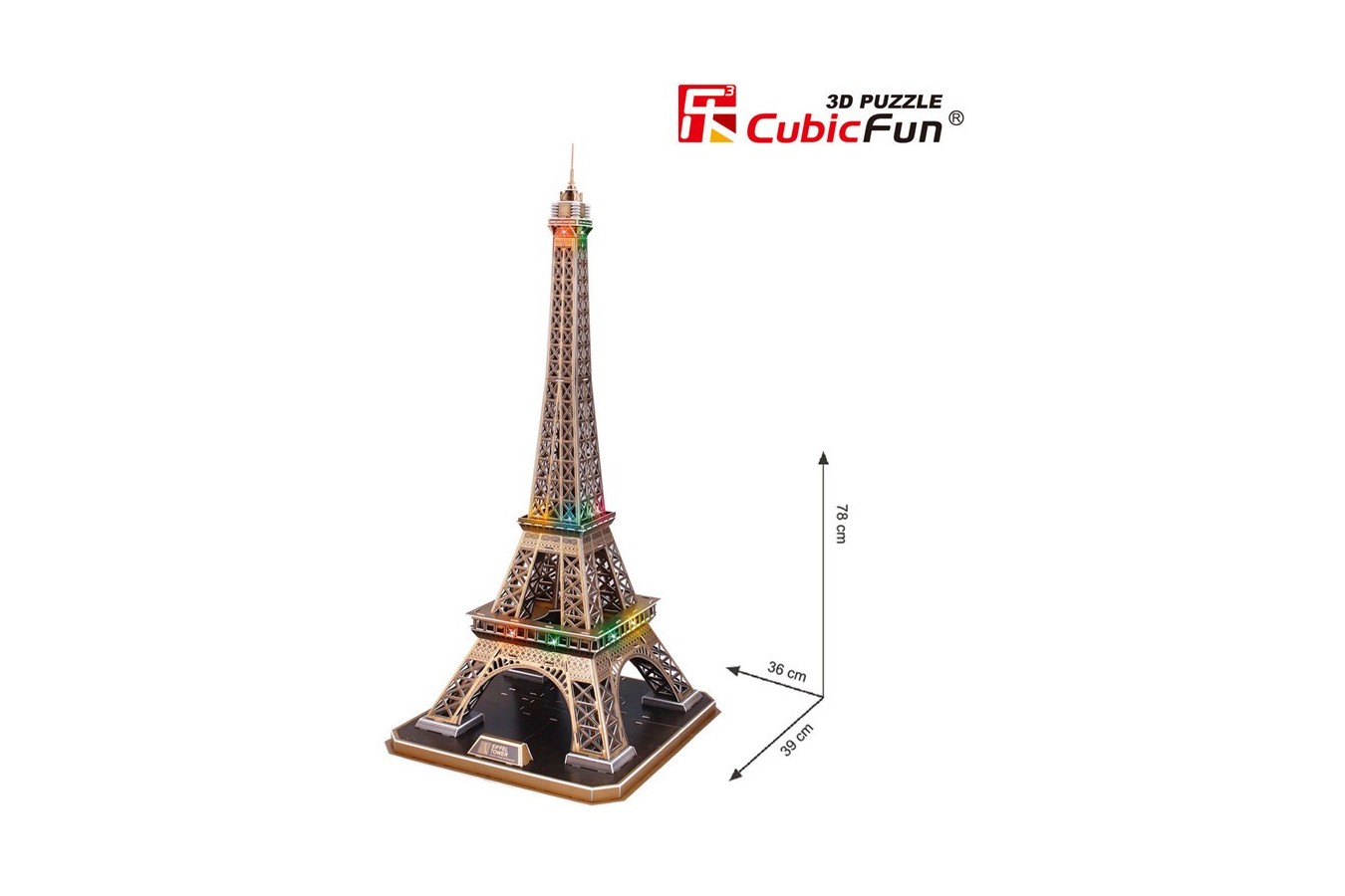 Puzzle 3D cu LED Cubic Fun - Eiffel Tower, Paris, 82 piese (Cubic-Fun-L091H)