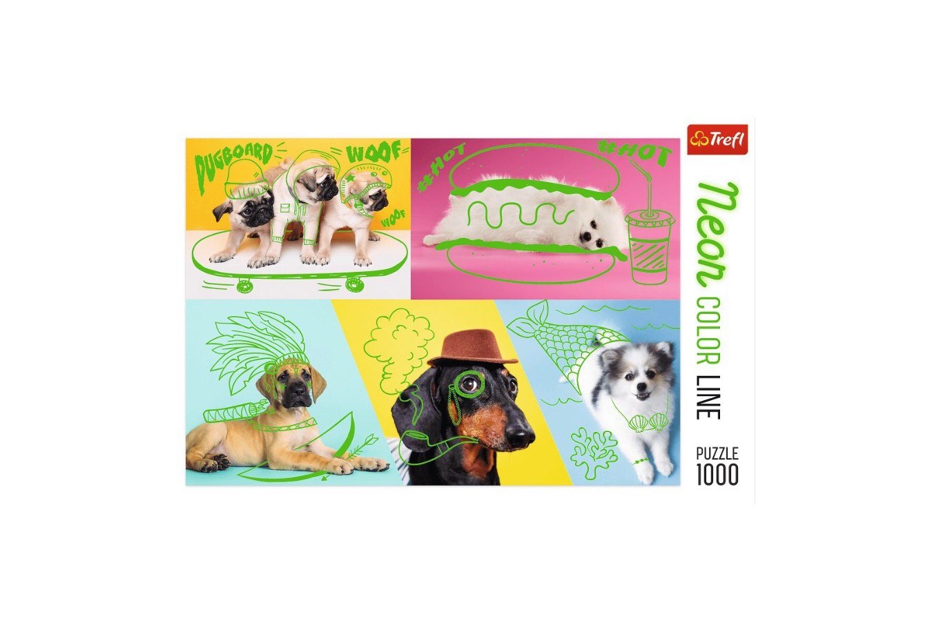 Puzzle Trefl - Neon Color Line - Dogs, 1000 piese (10578)