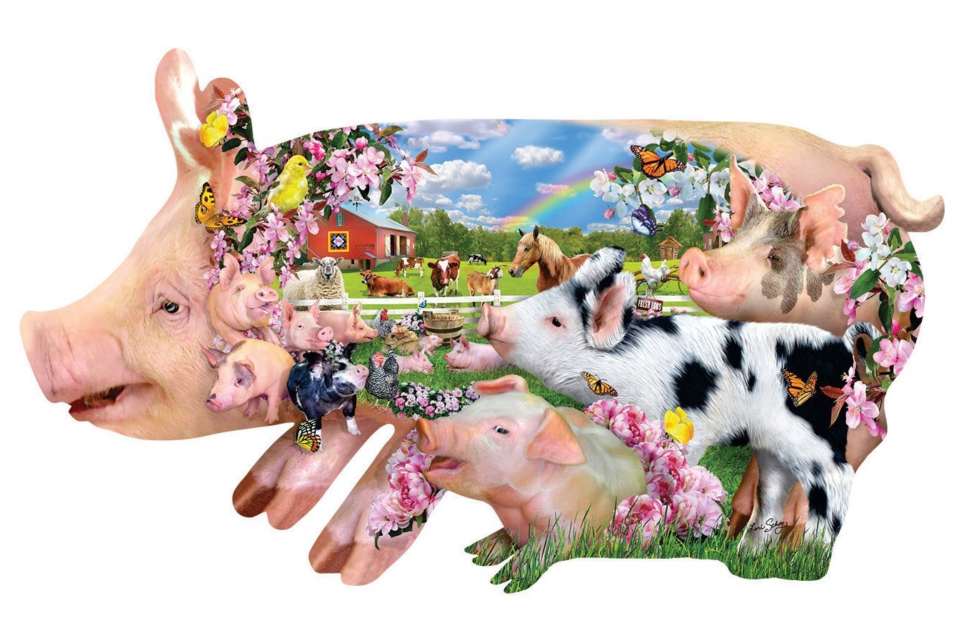 Puzzle contur SunsOut - Lori Schory: Pig Farm, 800 piese XXL (Sunsout-97077)
