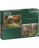 Puzzle din lemn Falcon - Dominic Davison: Woodland Cottages, 2x500 piese (Jumbo-11167)
