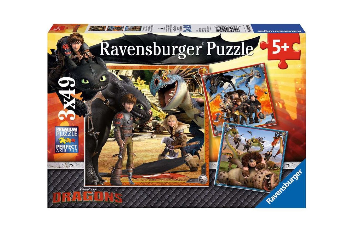 Puzzle Ravensburger - Dragons, 3x49 piese (09258)