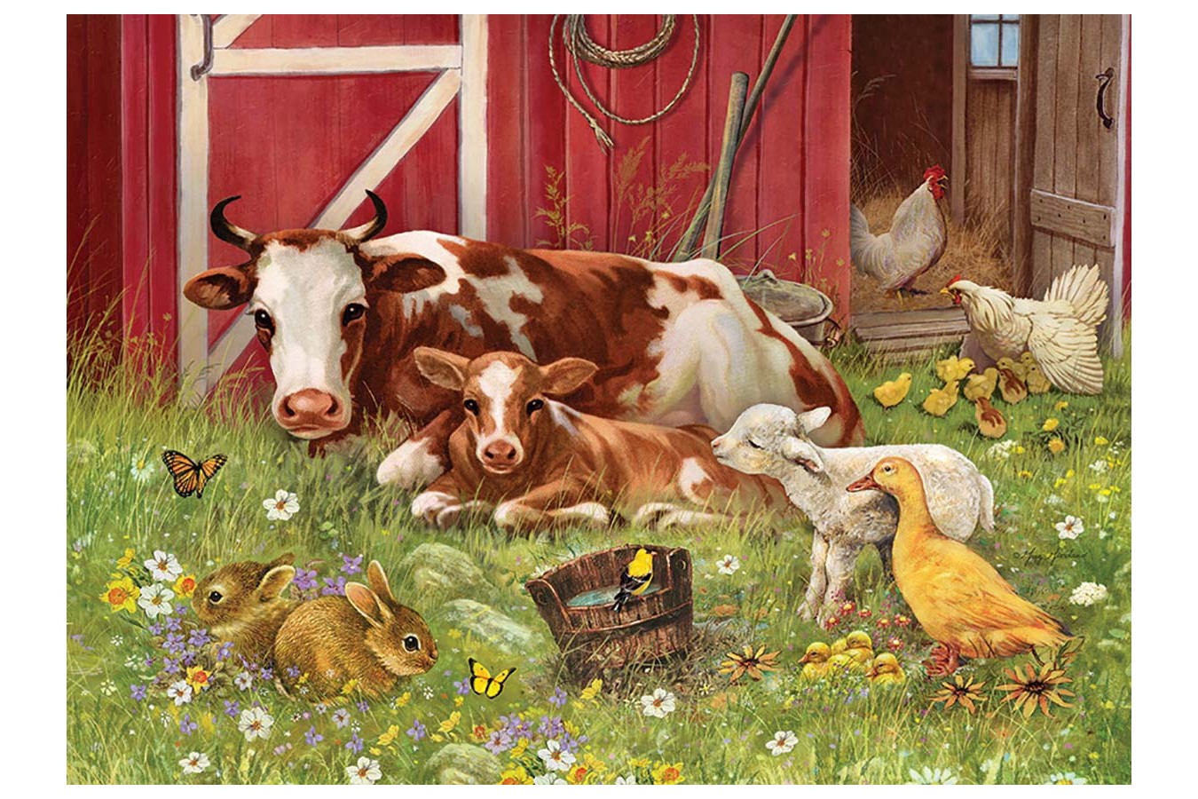 Puzzle Cobble Hill - Barnyard Babies, 350 piese XXL (Cobble-Hill-54630)