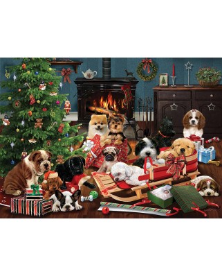 Puzzle Cobble Hill - Christmas Puppies, 500 piese XXL (Cobble-Hill-85055)