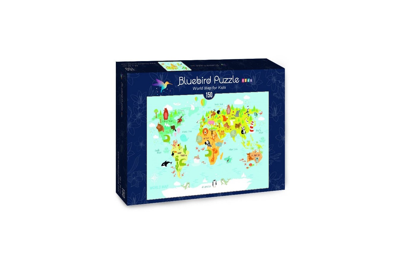 Puzzle Bluebird - World Map for Kids, 150 piese (70357)