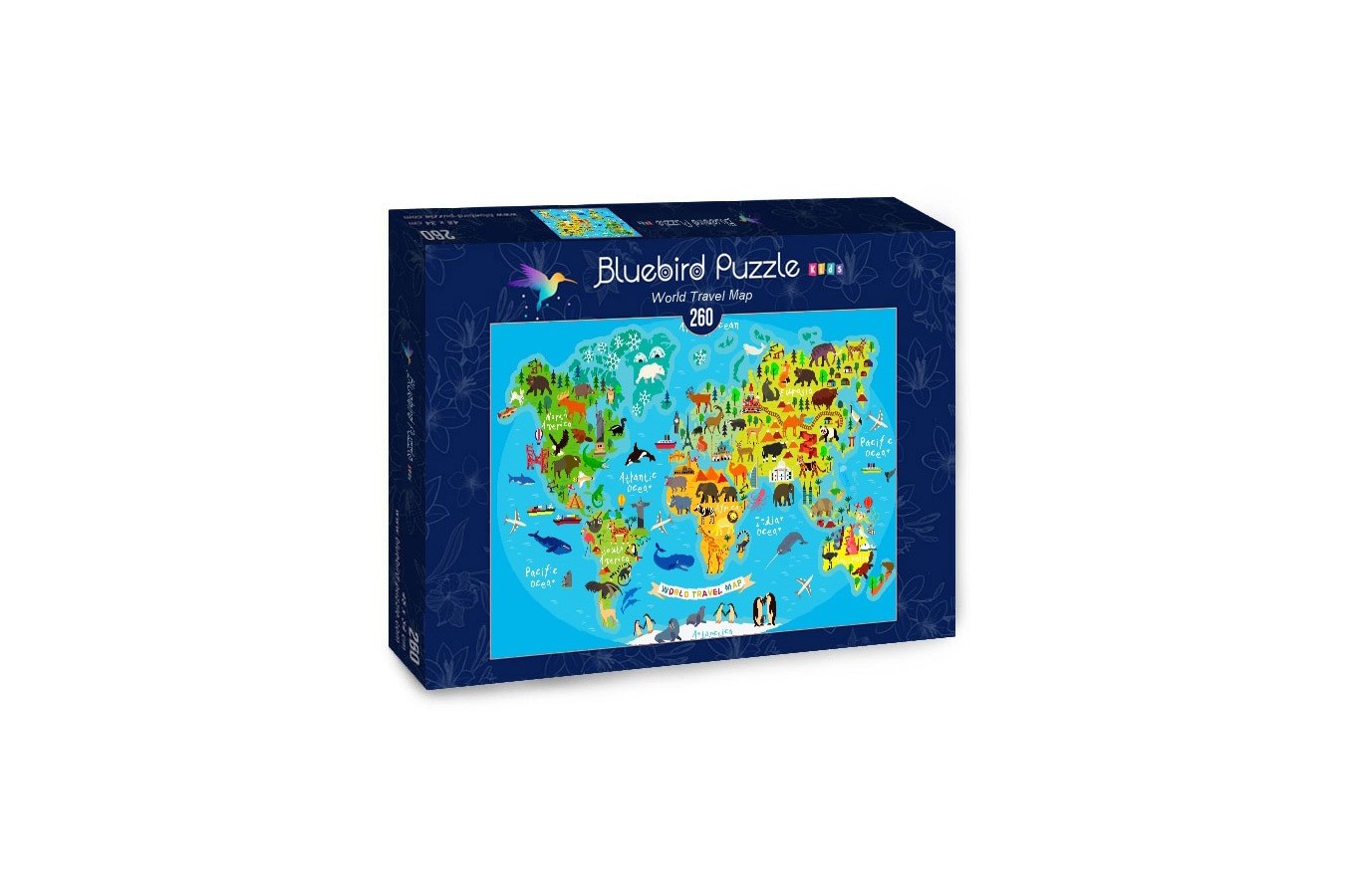 Puzzle Bluebird - World Travel Map, 260 piese (70378)