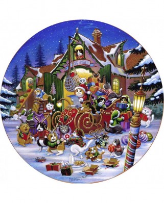 Puzzle rotund SunsOut - Here Comes Santa Paws Road, 500 piese XXL (Sunsout-15534)