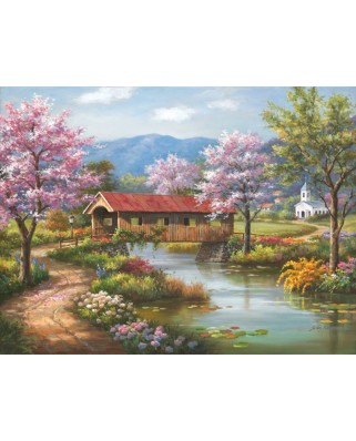 Puzzle SunsOut - Covered Bridge in Spring, 300 piese XXL (Sunsout-36604)