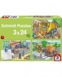 Puzzle Schmidt - Carbage Truck, Tow Truck, Sweeper, 3x24 piese (56357)