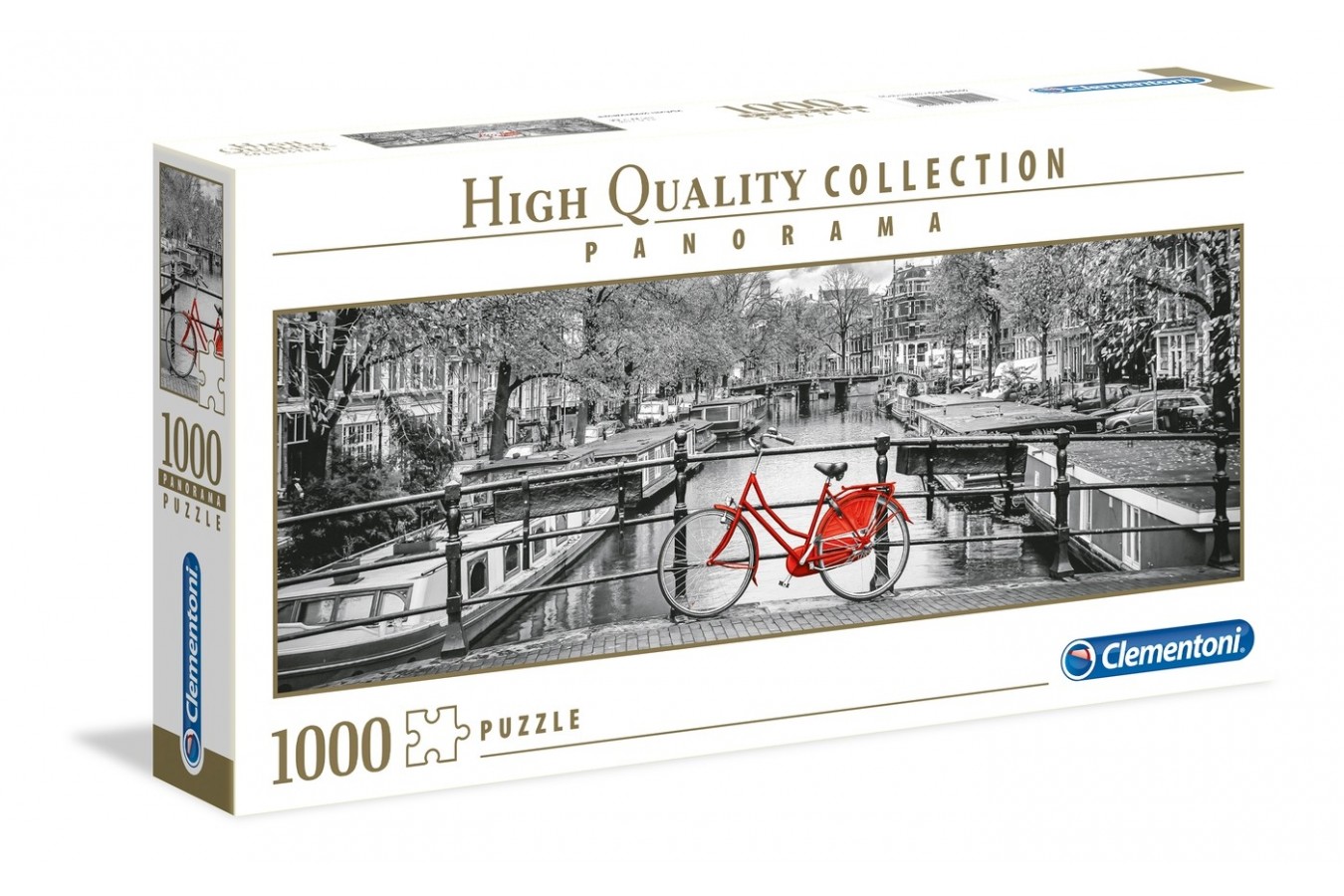 Puzzle panoramic Clementoni - Amsterdam Bicycle, 1000 piese alb-negru (39440)