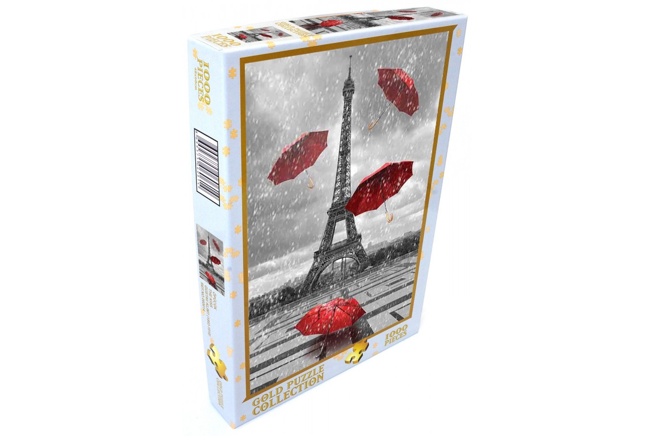 Puzzle Gold Puzzle - Eiffel Tower with Flying Umbrellas, 1000 piese alb-negru (Gold-Puzzle-61383)