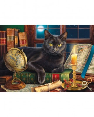 Puzzle SunsOut - Black Cat by Candlelight, 500 piese XXL (Sunsout-42906)