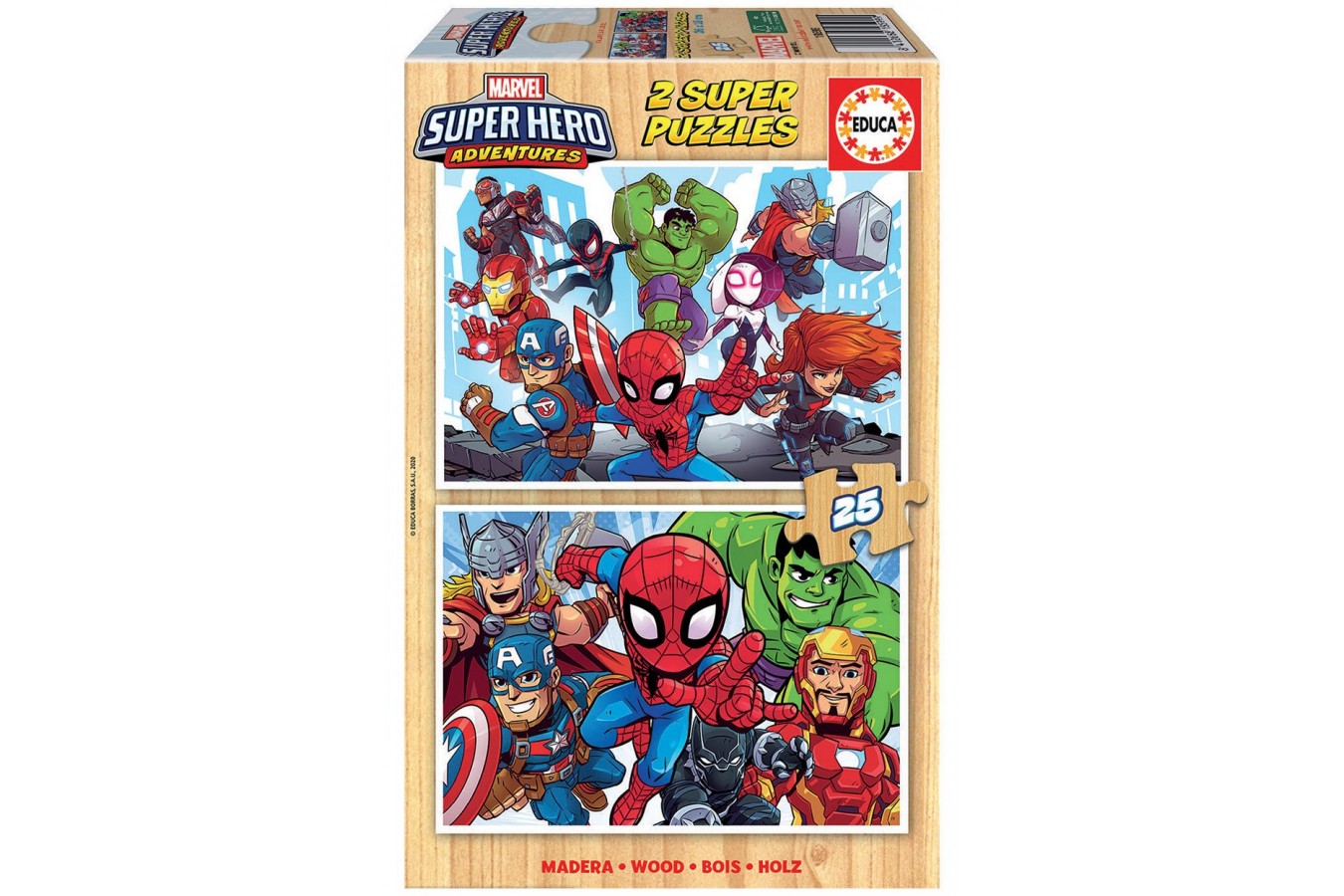 Puzzle din lemn Educa - Marvel Super Heroe Adventures, 2x25 piese (18599)
