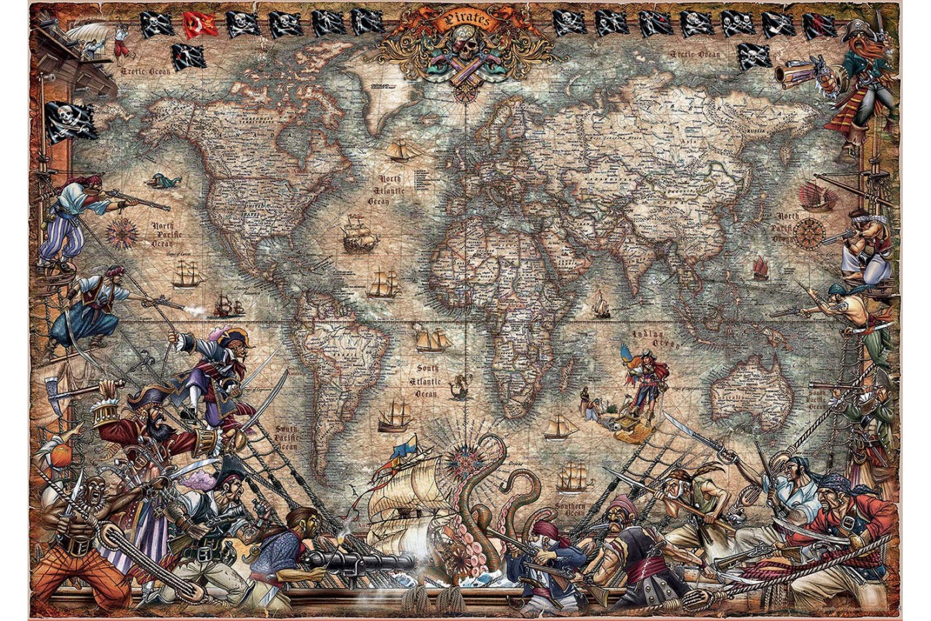 Puzzle Educa - Antique World Map, 2000 piese (18008)