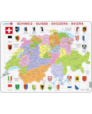 Puzzle Larsen - Political Map of Switzerland, 70 piese (K43-V1)