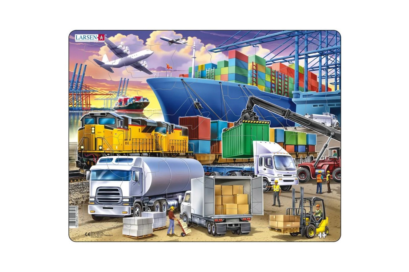 Puzzle Larsen - Busy Cargo Hub With Ships, Trucks, Trains and Planes, 37 piese (US44)