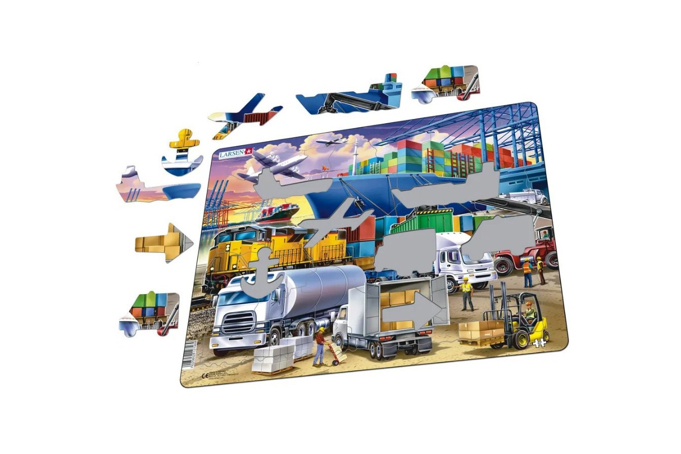 Puzzle Larsen - Busy Cargo Hub With Ships, Trucks, Trains and Planes, 37 piese (US44)