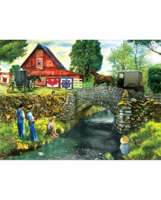 Puzzle din lemn SunsOut - Tom Wood: Fishing Down by the Stream, 1000 piese (Sunsout-28889)
