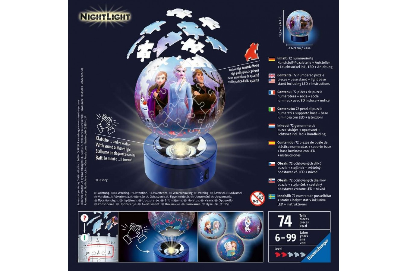 Puzzle 3D cu LED Ravensburger - Frozen II, 72 piese (11141)