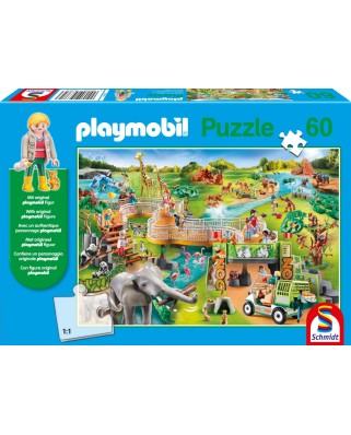 Puzzle Schmidt - Gradina Zoologica, 60 piese, include figurina Playmobil (56381)
