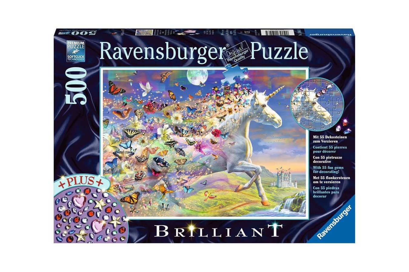 Puzzle Ravensburger - Unicorni Si Fluturi, 500 piese, contine stickere (15046)