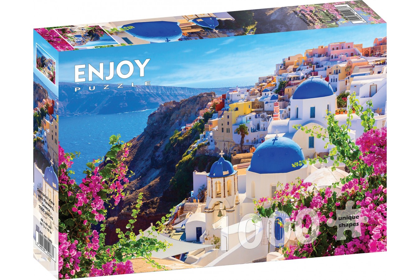 Puzzle 1000 piese Enjoy - Santorini View with Flowers, Greece (Enjoy-1083)